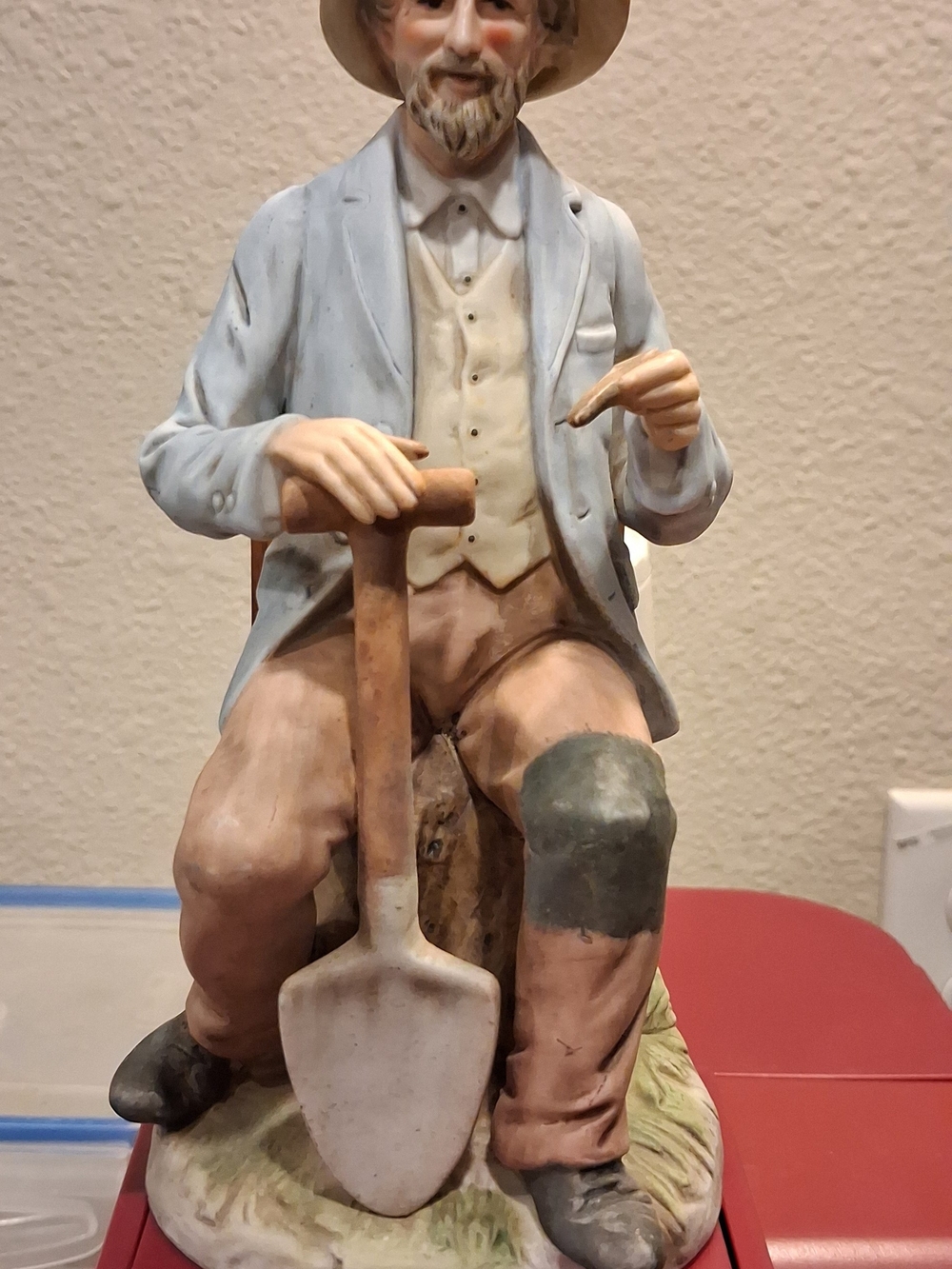 Homco Hand-Painted Garden Man Figurine in Blue, Brown, Cream